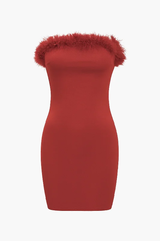 mini dresses-fashionFaux Fur Strapless Mini Dress