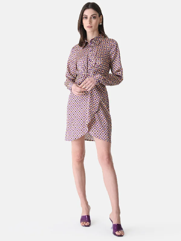 mini dresses-creative fashionPrinted Shirt Dress With Belt