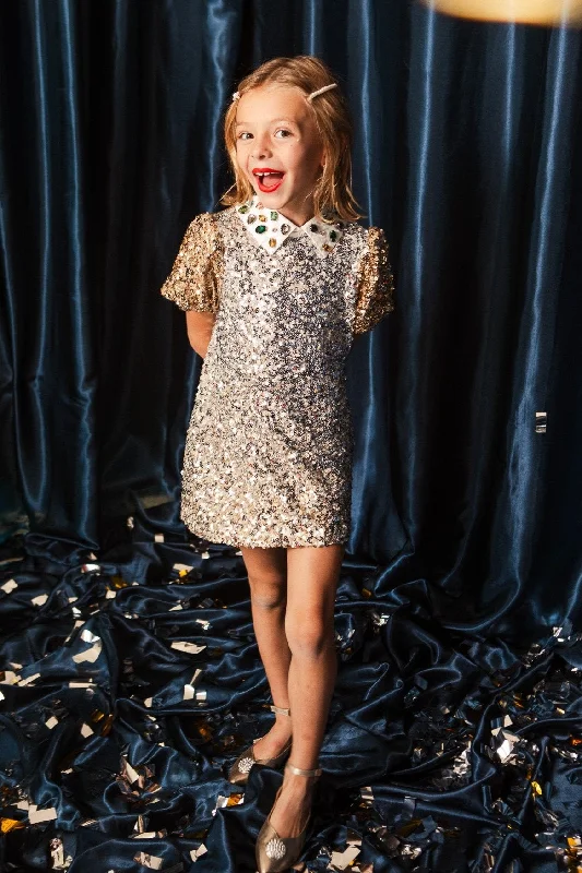 mini dresses-luxury brandMini Bedazzle Dress in Metallic Sequin