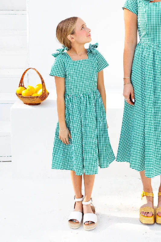 mini dresses-with puff sleevesMini Blakely Dress in Green Gingham - FINAL SALE