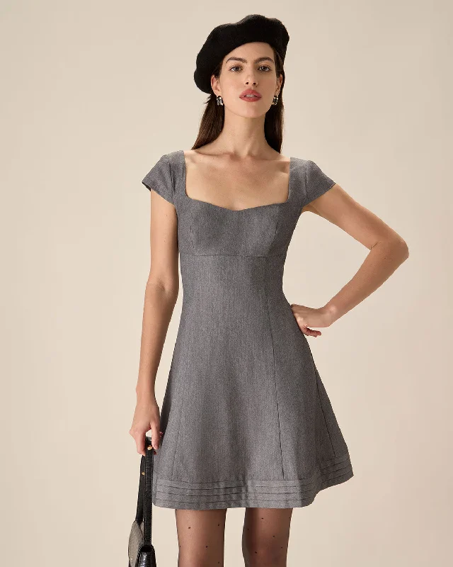 mini dresses-spring partyGrey Square Neck A-line Mini Dress