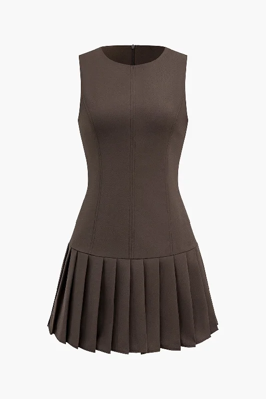 mini dresses-chiffonSolid Pleated Mini Dress