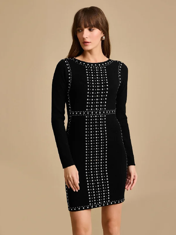 mini dresses-timeless styleStudded Knitted Winter Mini Dress