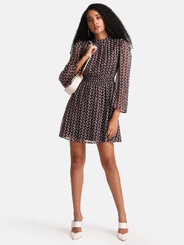 mini dresses-chic and gorgeousGeometric Printed Mini Dress With Smocking