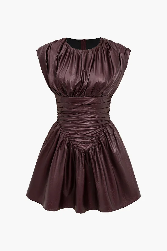 mini dresses-birthday outfitSolid Faux Leather Ruched Mini Dress