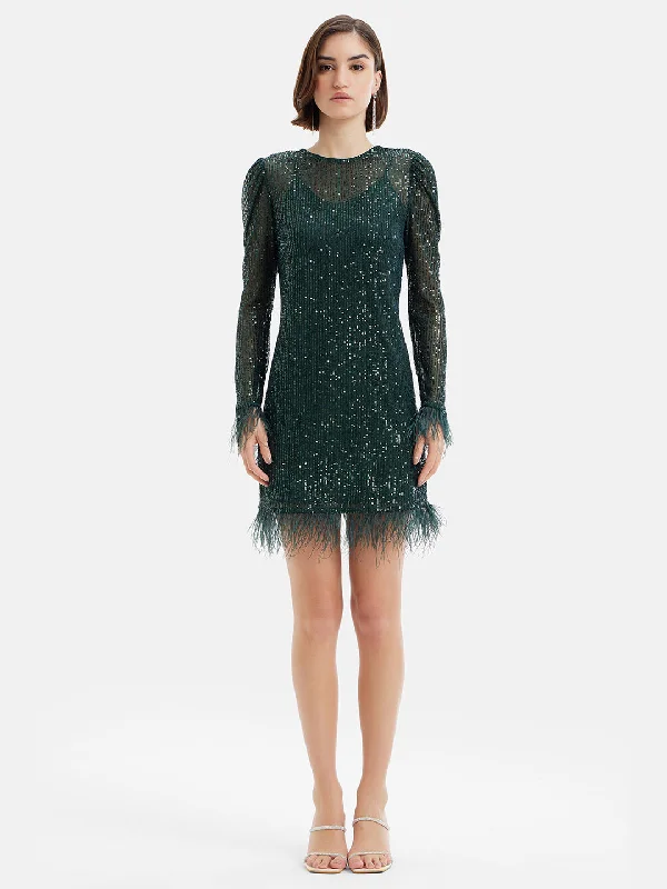 mini dresses-sexy club wearSequin Shift Dress With Feathers