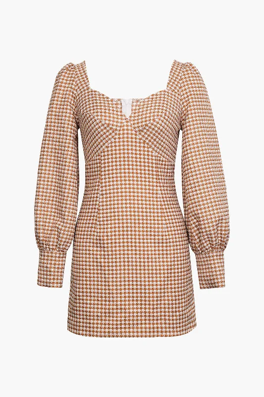 mini dresses-empire waistCheck Print Bust Long Sleeve Mini Dress