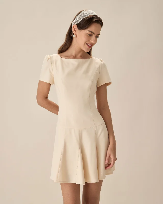 mini dresses-comfortable fabricApricot Boat Neck Backless Mini Dress