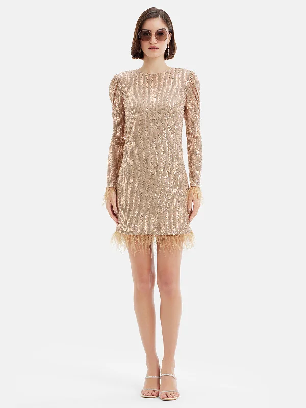 mini dresses-lightweightSequin Shift Dress With Feathers