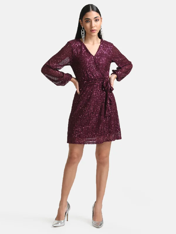 mini dresses-fashion essentialsSequin Overlap Mini Dress With Belt