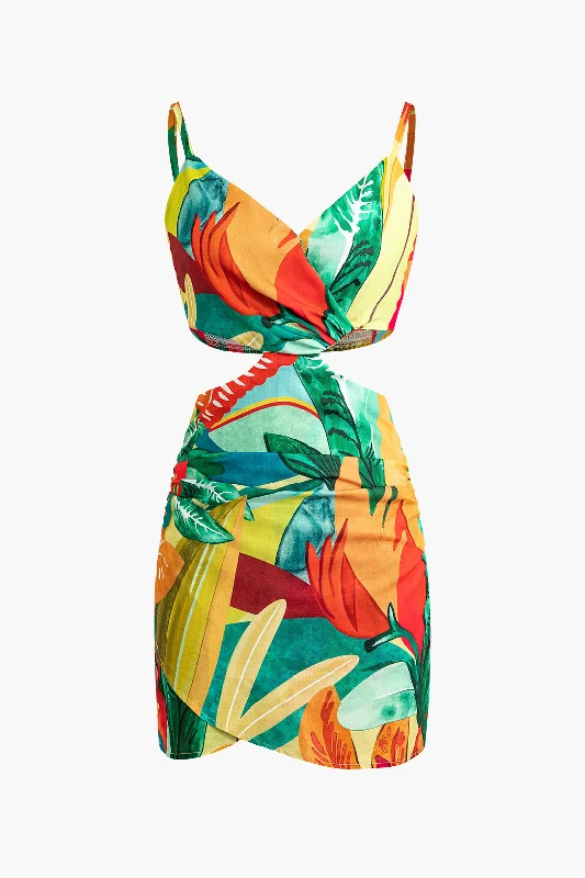 mini dresses-fashionable and funLeaf Print Cutout Mini Dress