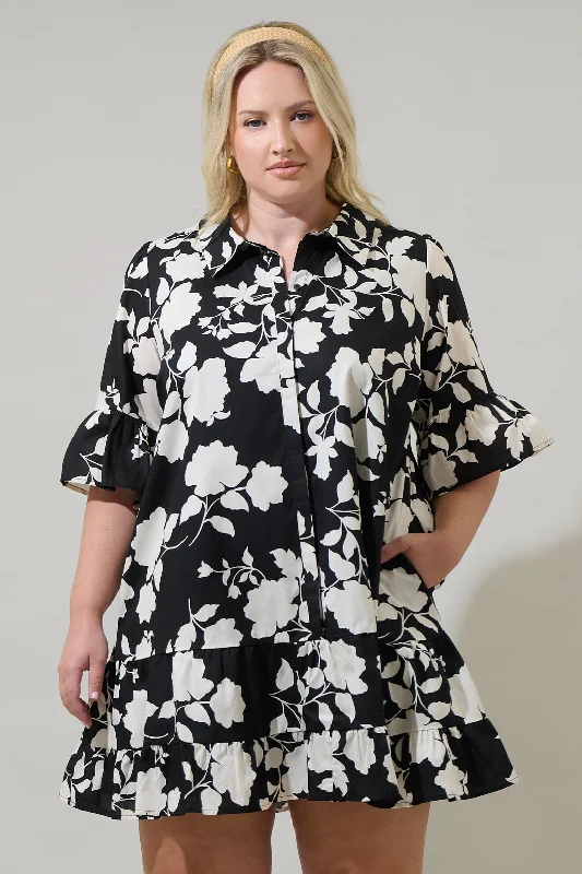 mini dresses-feminine charmMableton Floral Dine Poplin Mini Dress Curve