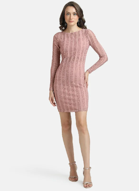 mini dresses-perfect for holidaysKazo Pink Sheer Textured Bodycon Mini Dress