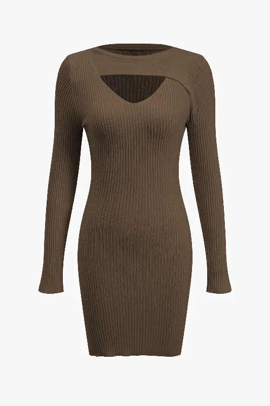 mini dresses-dramatic lookSolid Sweater Cut Out Long Sleeve Mini Dress