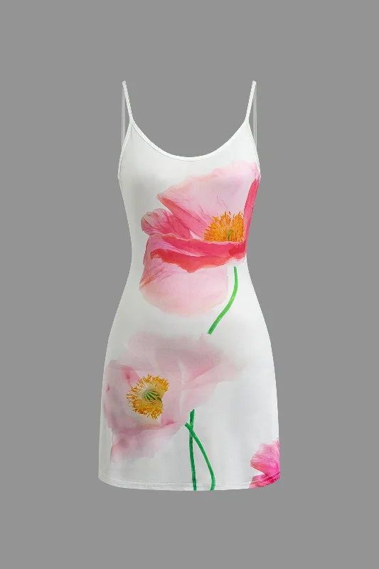 mini dresses-flowy and funFloral Print Backless Slip Mini Dress