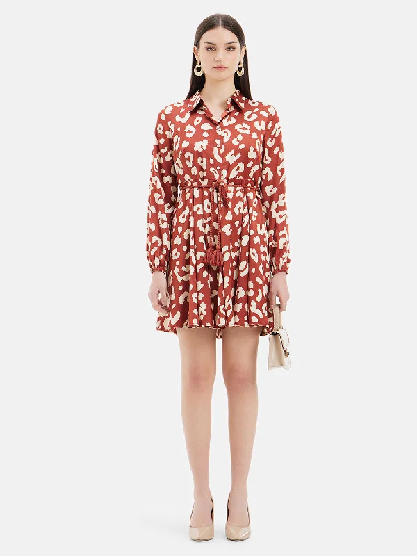 mini dresses-sheerTap Printed Mini Dress With Belt