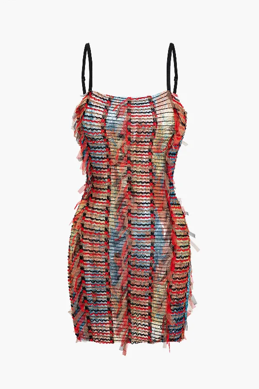 mini dresses-for the fashion-forwardStriped Textured Spaghetti Strap Mini Dress