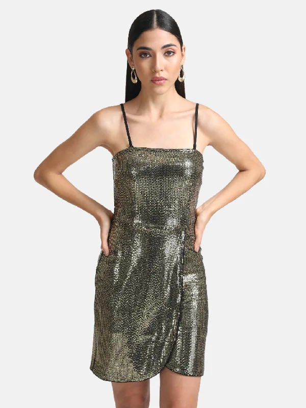 mini dresses-with waist tieWrap Stickon Sequin Mini Dress