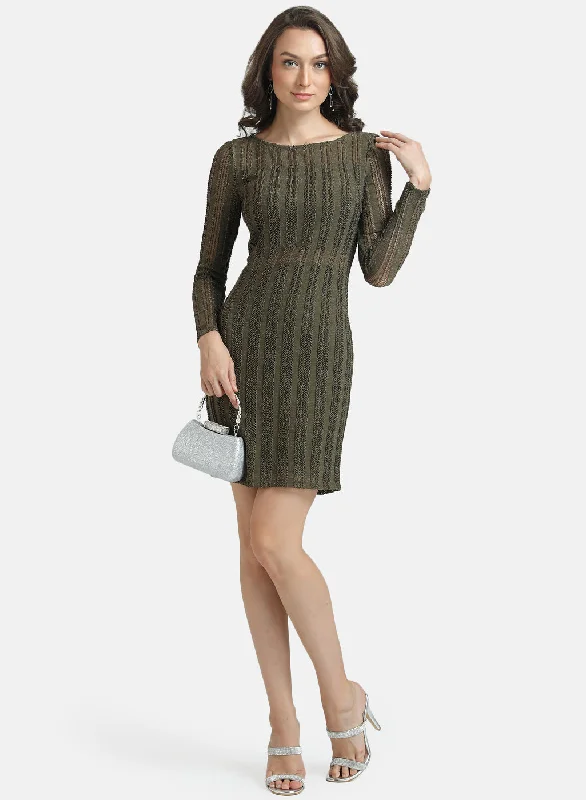 mini dresses-casual and chicKazo Green Sheer Textured Bodycon Mini Dress