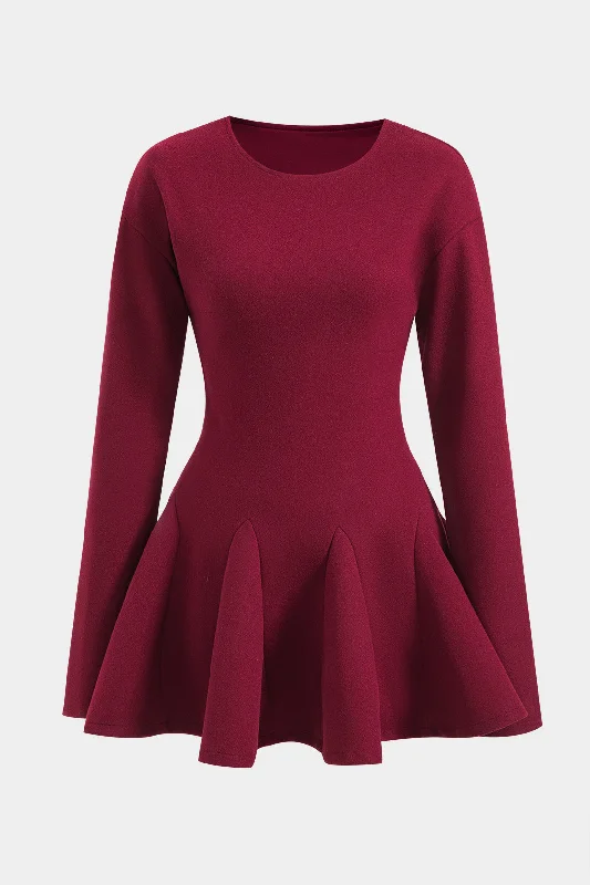 mini dresses-new arrivalsWoolen Round Neck Long Sleeve Puff Mini Dress