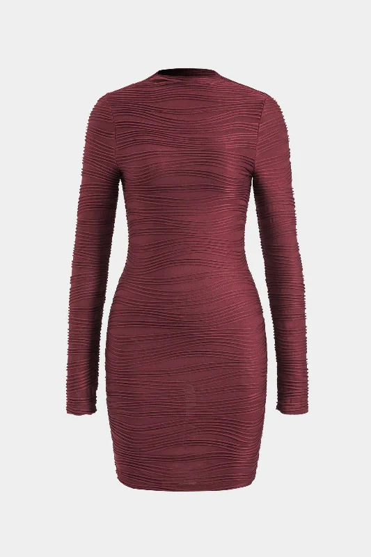 mini dresses-glamorous evening lookTextured Mock Neck Long Sleeve Mini Dress