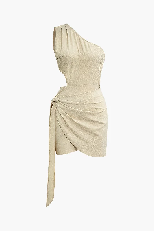 mini dresses-y2kAsymmetrical Cut Out Ruched Tie Mini Dress