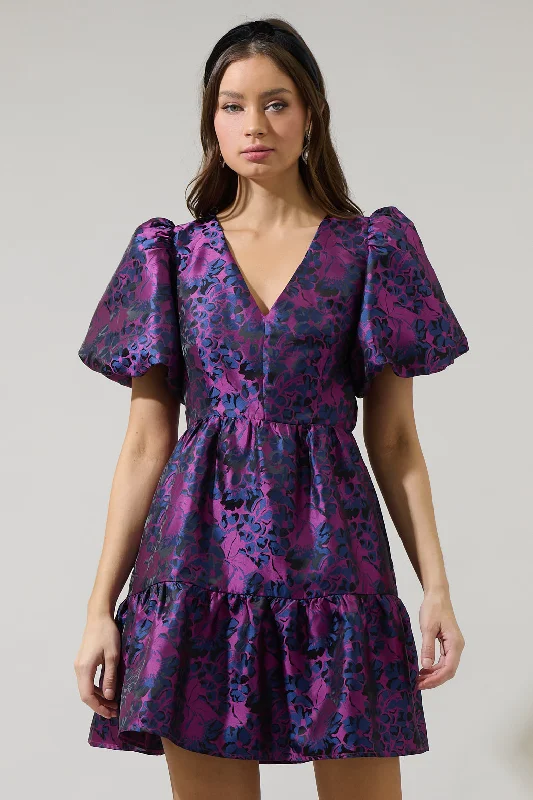 mini dresses-ruffleFarrah Jacquard Floral May Tiered Mini Dress