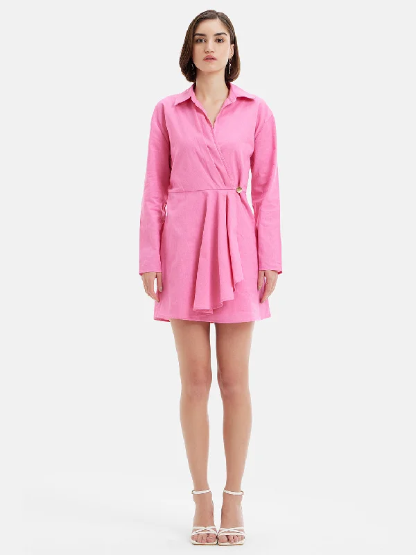 mini dresses-luxe satinLinen Blend Wrap Dress