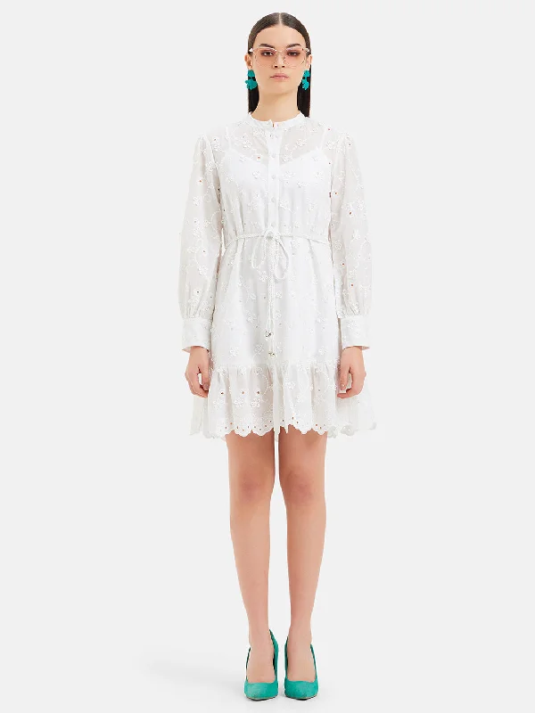 mini dresses-sequinsOphelia Embroidered Mini Dress With Belt