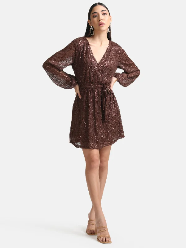 mini dresses-stylish statementSequin Overlap Mini Dress With Belt