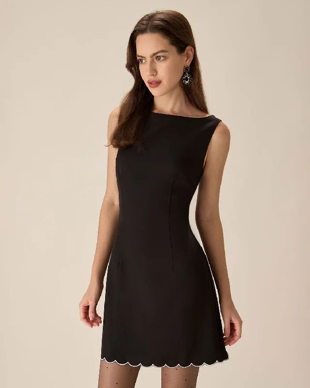 mini dresses-back to schoolBlack Contrasting Sleeveless Mini Dress