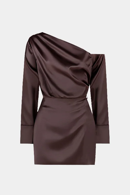 mini dresses-backlessSatin Asymmetrical Long Sleeve Mini Dress