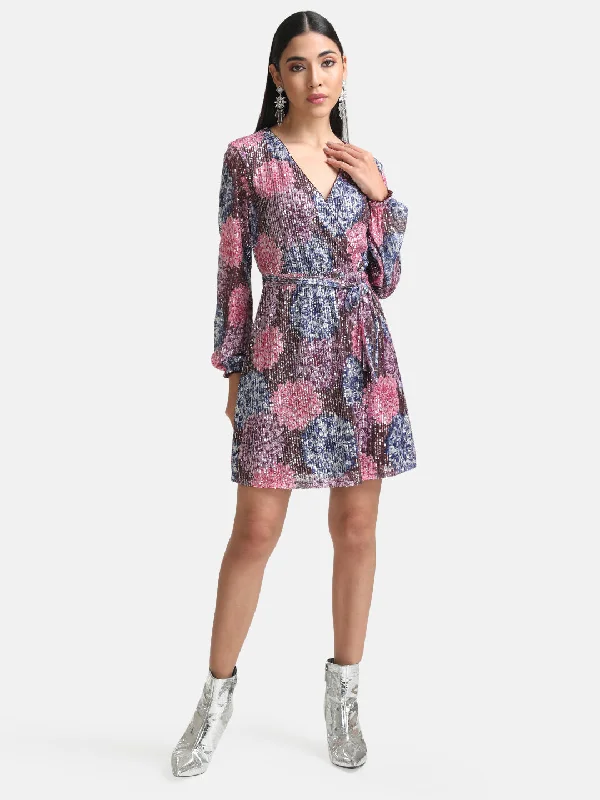 mini dresses-stunning designOverlapped Printed Sequin Mini Dress