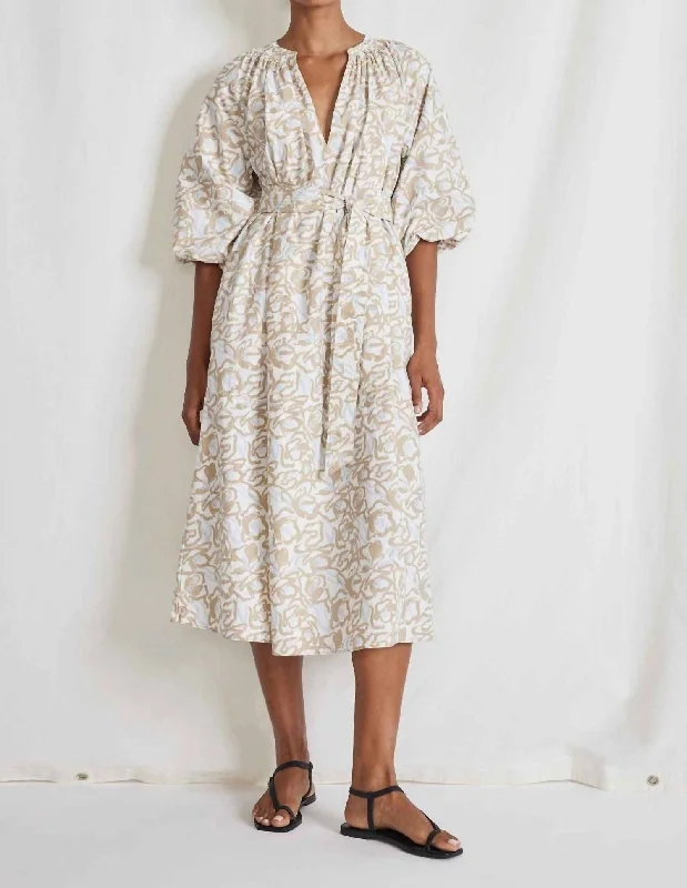 Stylish midi dresses for the office-Sun Mesa Midi Dress in Brushed Floral Sand