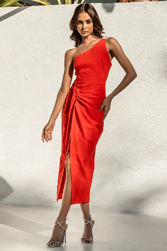 Trendy midi dresses for casual gatherings-Averie Midi Dress - Fire