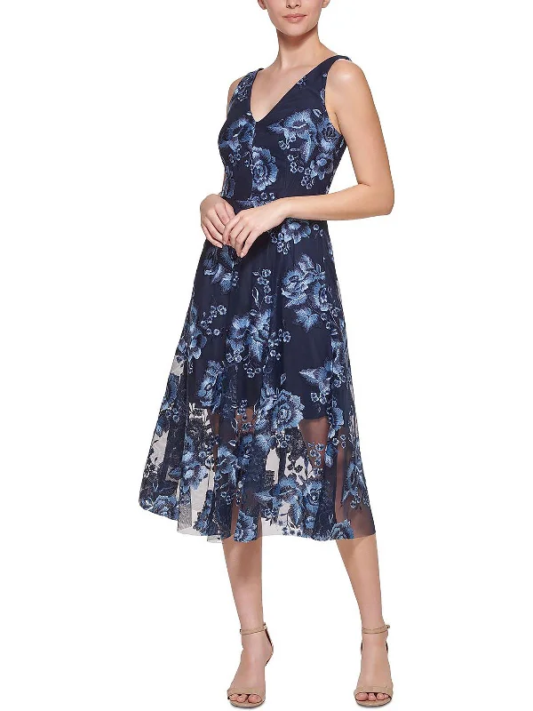 Black midi dresses for formal events-Womens Floral Calf Midi Dress