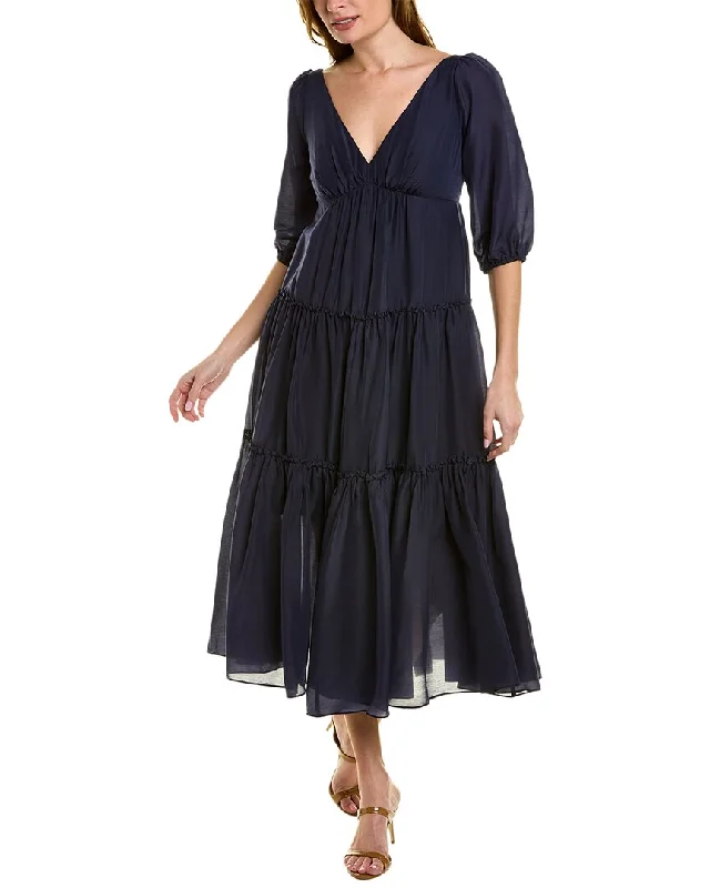 Midi dresses for lunch with friends-Marchesa Notte Solid Midi Dress