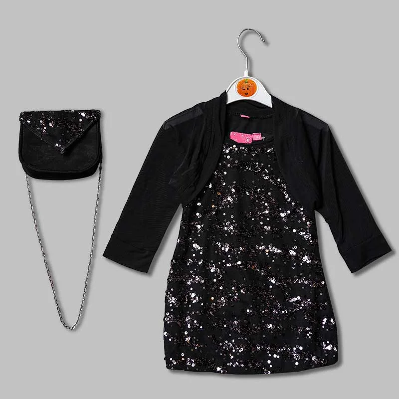 Midi dresses with puff sleeves for weddings-Black Girls Midi With An Elegant Sequin Shrug