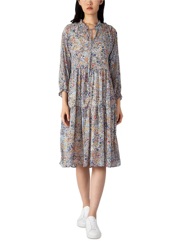 Midi dresses for evening parties-Womens Chiffon Floral Midi Dress