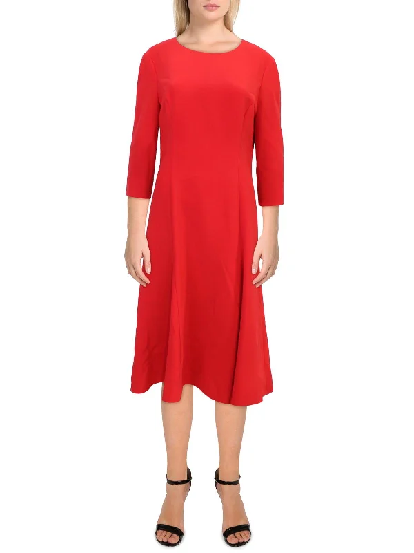 Trendy midi dresses with modern accents-Womens Flared Three-Quarter Sleeve Midi Dress