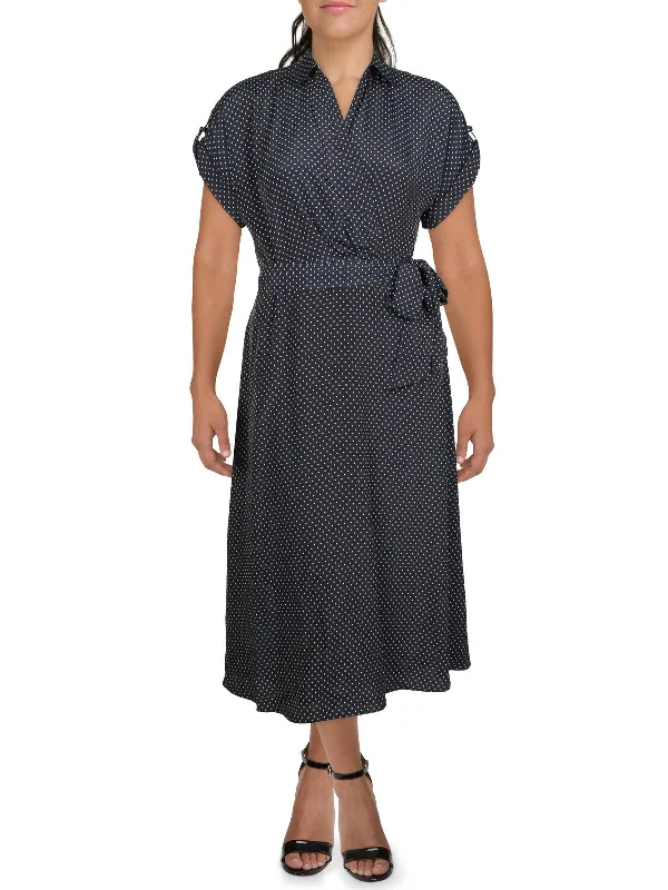 Comfortable midi dresses for running errands-Womens Crepe Polka Dot Midi Dress