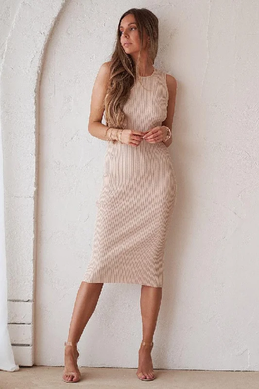 Stylish midi dresses with bold designs-Sutton Midi Dress - Beige