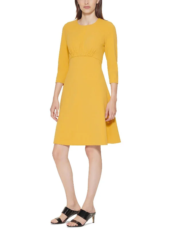 Midi dresses for bridal parties-Petites Womens Three Quarter Sleeve Midi Wear to Work Dress