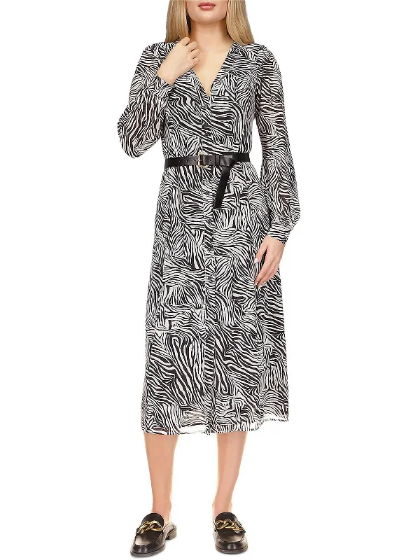 Midi dresses for winter with jackets-Womens Animal Print Midi Shirtdress