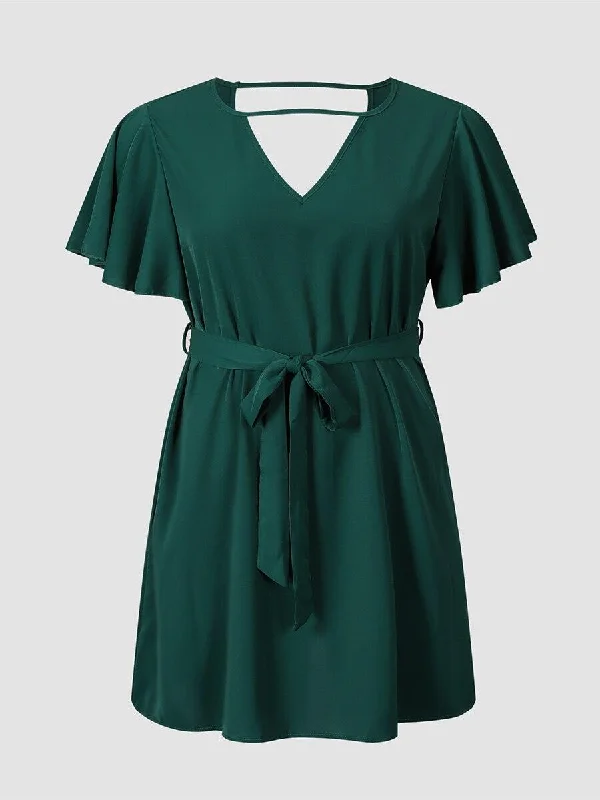 Boho midi dresses for garden picnics-Belted Green Midi Dress