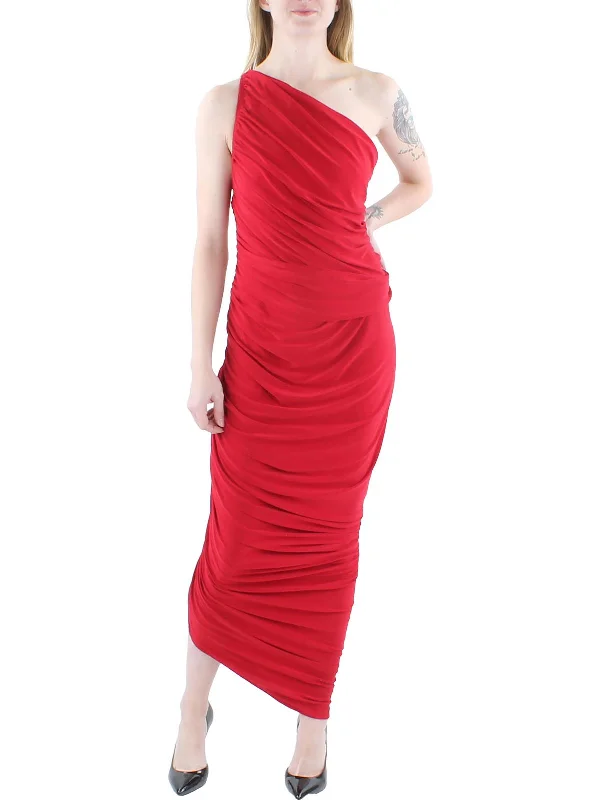 Midi dresses for formal evening gatherings-Womens Ruched One Shoulder Midi Dress