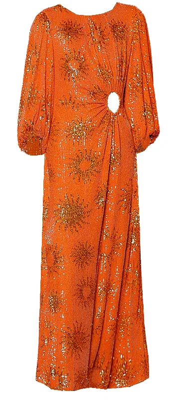 Midi dresses for evening events-Farm Rio Women Sunny Mood Orange Sequin Long Sleeve Cut Out Midi Dress