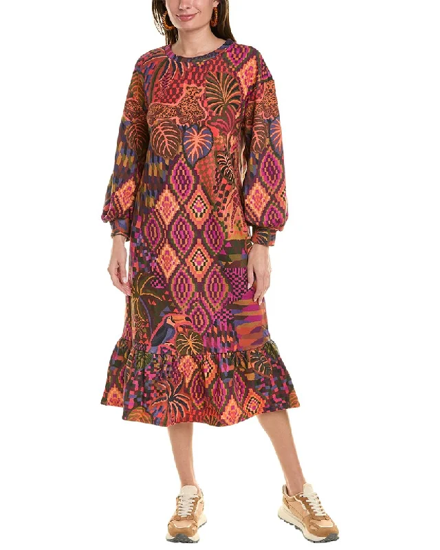 Comfortable midi dresses with flattering cuts-FARM Rio Jungle Animals Tapestry Sweatshirt Midi Dress