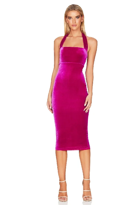 High neck midi dresses for winter-Nookie Vera Velvet Midi Dress - Fuchsia