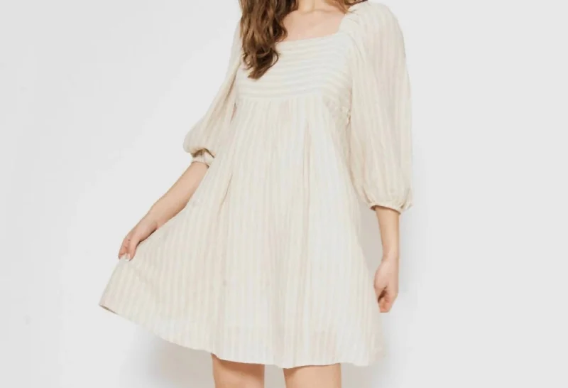 Elegant midi dresses for chic parties-Smocked Midi Dress In Striped Oatmeal